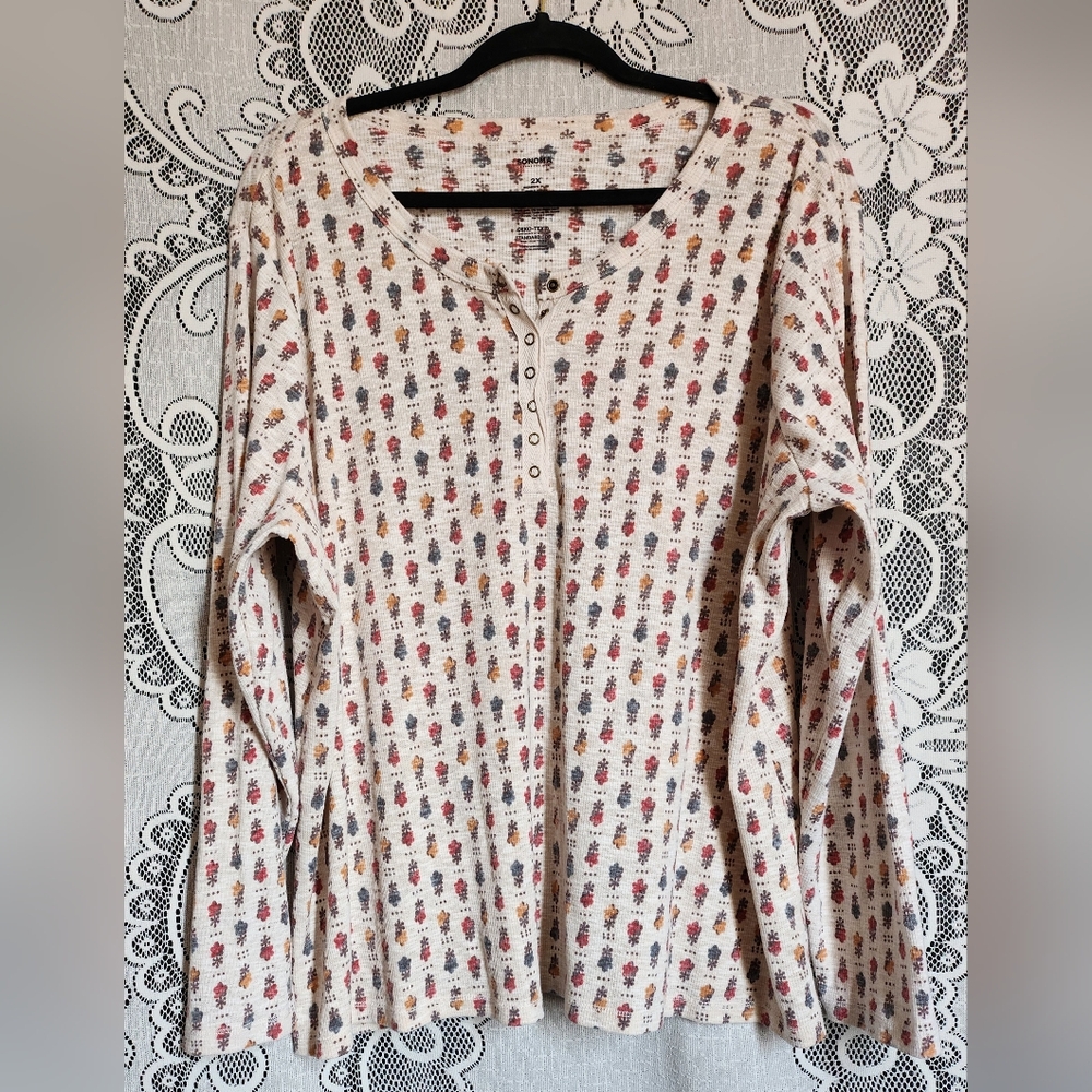 Sonoma - Cream w/ Blue, Red, & Yellow Flower Print Long Sleeve Shirt - (2XL)